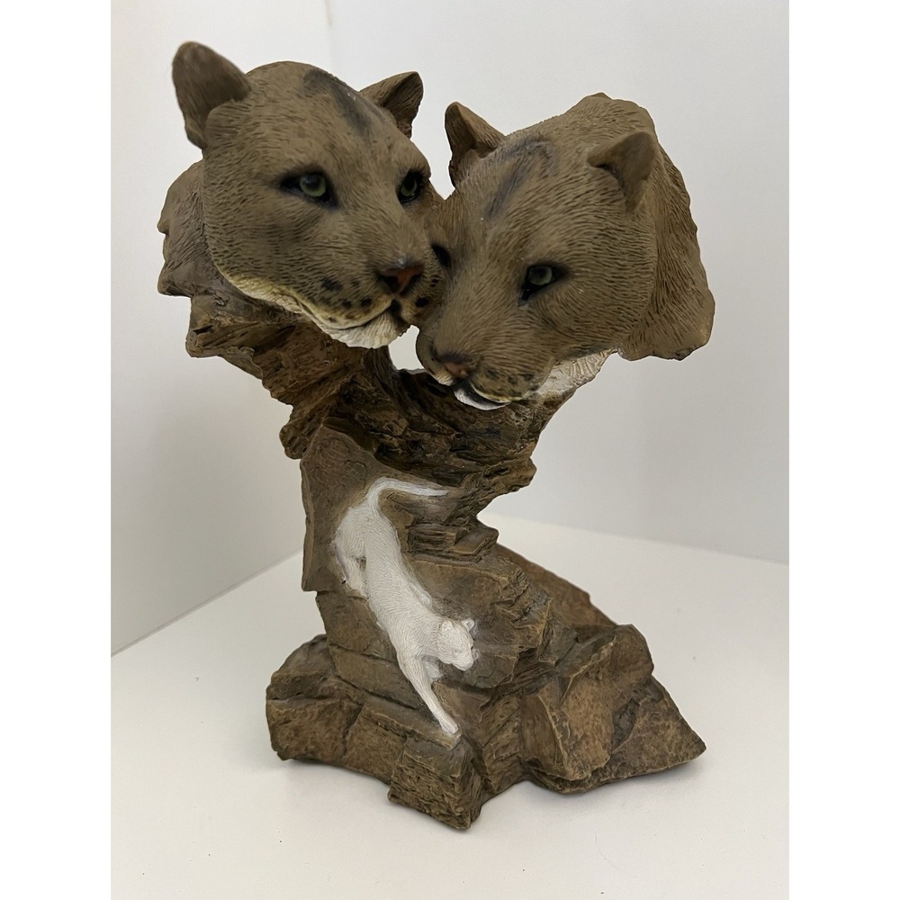 Mountain Lions Sculpture Limited Edition The Lair Nuzzling on resin Rock Base